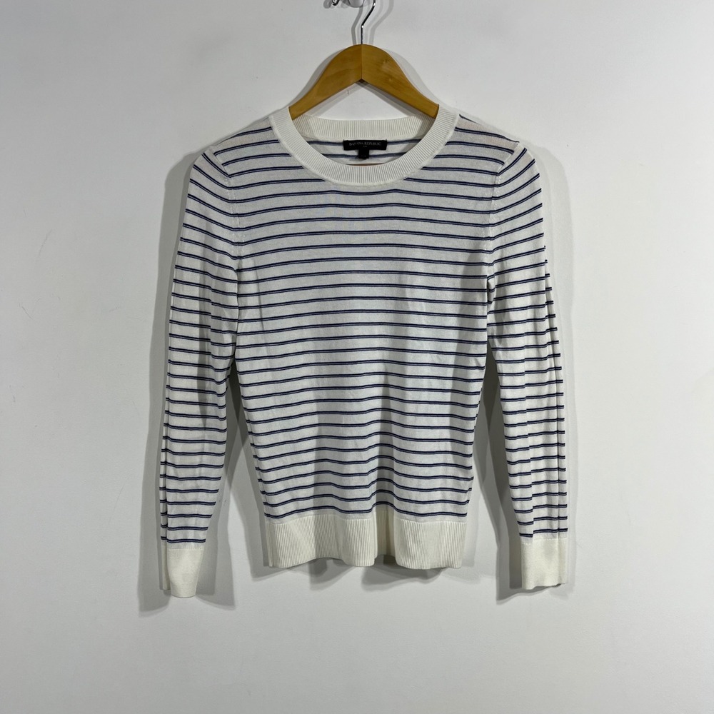 Banana Republic Fisherman Nautical Striped Long Sleeve Crew Neck Sweater XS Chic